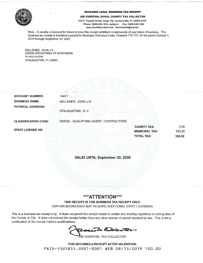 Certification Siding Industries